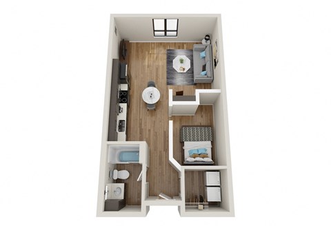 Floor plan for studio, 1 bath, 625 sqft